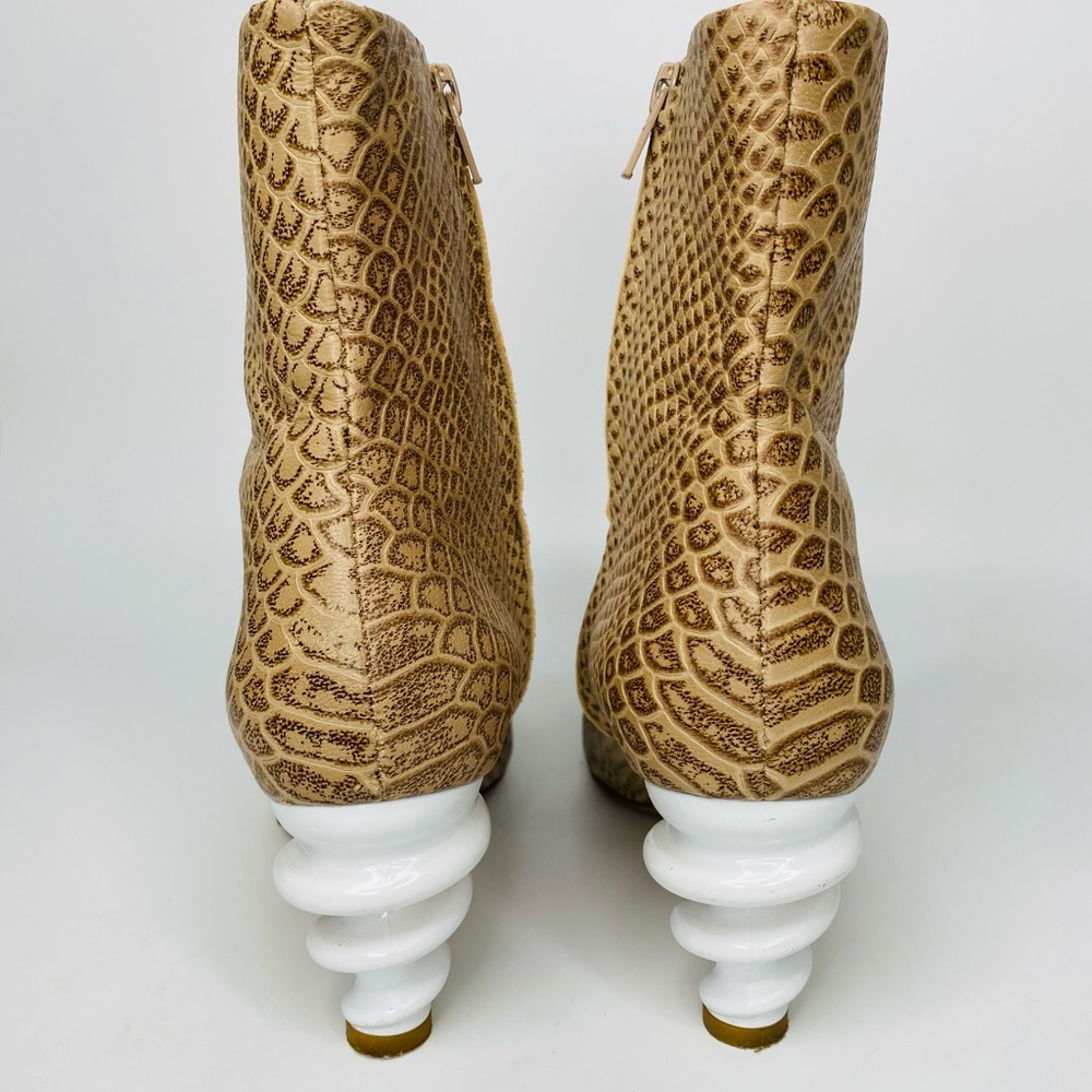 KALDA Island 70 Tan Leather Snakeskin Twisted Heel Ankle Boot US Size 8 … - Picture 6 of 13